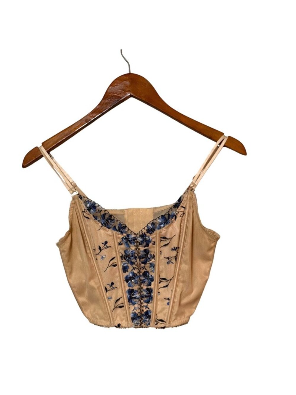 Sofia Intimates Beige Embroidered Floral Satin Bustier Top‎ Size M